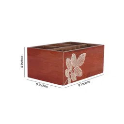 the home co. Brown Mdf Wood Rectangle 1 Pcs Cutlery Holder image 3