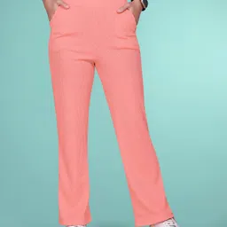 Women Comfort Fit Pink Cotton Blend Trousers-image-5