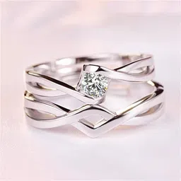 blueshine Adjustable Couple Rings for lovers in silver stylish king Alloy Cubic Zirconia Titanium Plated Ring Set-picture-21