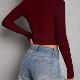 tivante Casual Regular Sleeves Solid Women Maroon Top image 2