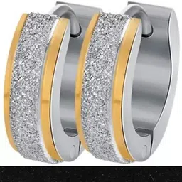 houseoftrendzz Two Done Silver Matte Frosted Helix Unisex Hoop Earrings Stainless Steel Hoop Earring, Huggie Earring image 3