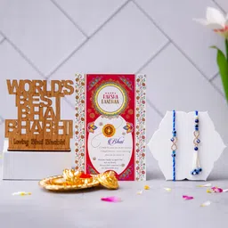pride store Bhaiya Bhabhi Evil Eye Bhaiya Bhabhi Rakhi Pair With Showpiece and Thali Assorted Rakhi, Showpiece, Thali, Greeting Card, Chawal Roli Pack Set-picture-14