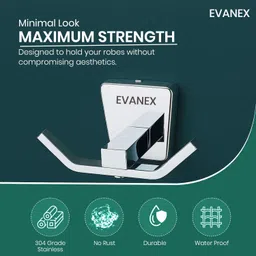 EVANEX Chrome Wall-Mount Rob Hook | Towel, Robe & Clothes Hanger (SELVI) 4.33 inch 2 Bar Towel Rod image 3