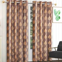 exporthub Brown Polyester Floral 8Ft Semisheer Eyelet Door Curtains (Pack of 2) image 1