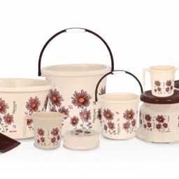 himsheela Plastic Bathroom Set – Bucket, Mug, Tub, Stool & Accessories (Pack of 10) Bucket, Dustbin, Tub, Dustpan image 3