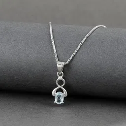 Femme Jam 925 Sterling Silver Natural Blue Topaz Gemstone Pendant & Chain for Women & Girl Topaz White Gold Pendant-picture-17