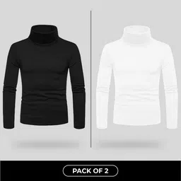 ausk Pack of 2 Men Solid Round Neck Cotton Blend Black, White T-Shirt-picture-22