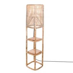 opaque studio Jowai Wood Shelve Floor Lamp with Bamboo Shade (Brown) image 3