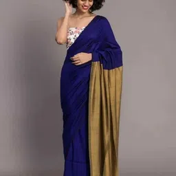 Solid/Plain Handloom Cotton Blend Saree-image-1