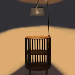 sapphire Modern White Iron Shade Shelf Floor Lamp With Wood Base image 5