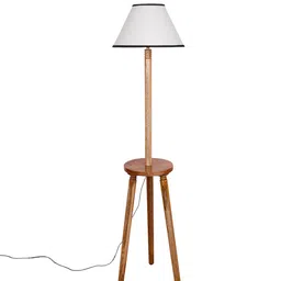 new era Classic Wooden Floor Lamp with Cotton Shade (Natural & Multicolor) image 5
