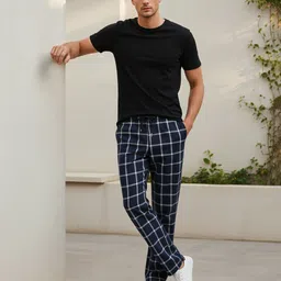 glitchez Men Straight Fit Blue Pure Cotton Trousers image 5