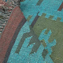 baithak krafts Blue Wool & Jute Abstract 96 x 60 Inches Hand Woven Dhurries image 5