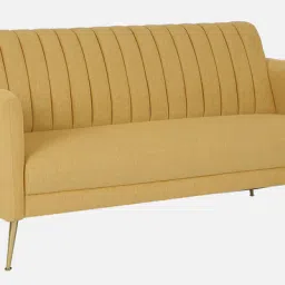 casacraft from pepperfry Fidel Chenille Fabric 3 Seater Sofa In Camel Yellow Colour image 4