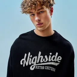 bewakoof Men Printed Round Neck White, Black Sweater image 5