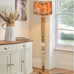 homesake Rustic Wood Floor Lamp, Walnut Brown with Multicolor Fabric Shade, Twisted Ropes, Floreo Meadow-picture-16