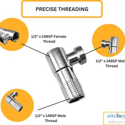 aitchcy Brass Tee Connector (1/2"BSP) Inner & Outer Thread | 3-Way Pipe Fitting Tap Adapter image 2