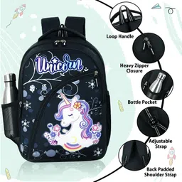 zerus Unicorn Print Kids Backpack for Girls with Dual Bottle Pocket & Durable Fabric Waterproof School Bag image 5
