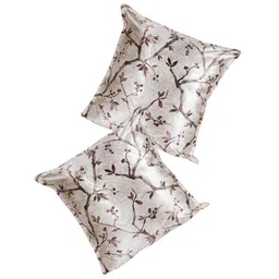 Brown Floral Polyester Blend 24 x 24 Inches Cushion Covers (Set of 2) by The Conversion image 2