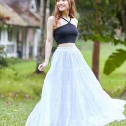 hr fashion Women Solid Flared White Skirt image 2