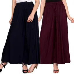 urvashi fashion Pack of 2 Women Relaxed Dark Blue, Maroon Viscose Rayon Trousers-picture-48