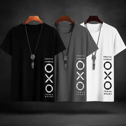 conventional attitude Pack of 3 Men Printed Round Neck Reversible Polyester Multicolor T-Shirt-picture-12