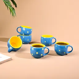 storepedia Pack of 6 Ceramic Polka Doted Tea Cups Set of 6, 150ml Coffee Mugs for Home Office image 1