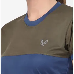 uzarus Women Colorblock Round Neck Polyester Dark Blue, Grey T-Shirt image 4