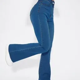 botumqute Women Flared High Rise Blue Jeans image 3