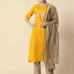 vredevogel Women Cotton Blend Kurta Pant Dupatta Set-picture-29