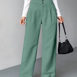 Women Loose Fit Light Green Viscose Rayon Trousers-image-69