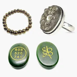 Combo Natural Pyrite Ring, green zibu coin, bracelet for men and women Crystal Crystal Ring-image-3