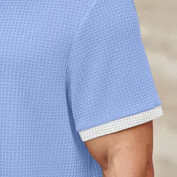 kajaru Men Self Design Polo Neck Polyester Blue, White T-Shirt image 5