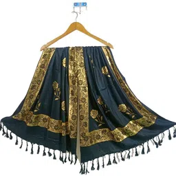 ogs Graphic Print, Floral Print, Printed Rayon Women Black Scarf, Stole, Fancy Scarf image 4