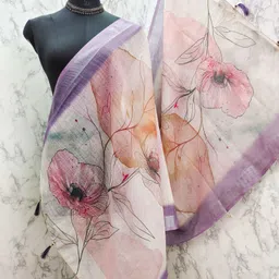 krishnafeb Linen Blend Floral Print Purple Women Dupatta-picture-21