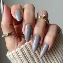 bellahugz Glossy Grey Long Almond-Shaped Press-on Nails,With Free Glue Kit-picture-11