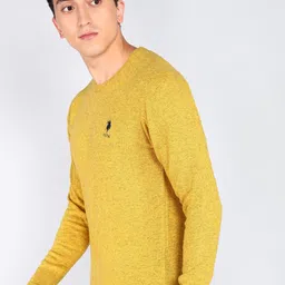 u.s. polo assn. Men Solid Round Neck Yellow Sweater image 3