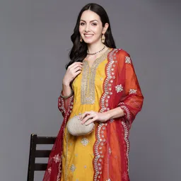 indo era Women Silk Blend Kurta Pant Dupatta Set-picture-14