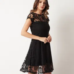 miss chase Women Skater Black Above Knee/Mid Thigh Length Dress image 4