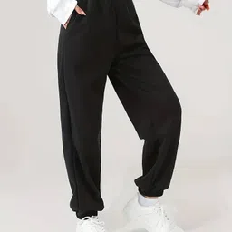 warcourt Women Solid Black Track Pants image 1