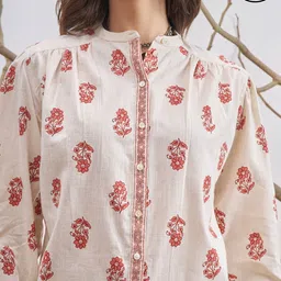 vishudh Women Regular Fit Printed Mandarin Collar Casual Shirt image 5