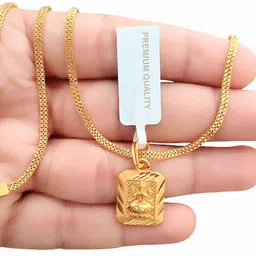 sapnapalace LAXMI MAA LOCKET WITH 2 LINE MICRO GOLD PLATED CHAIN Gold-plated Diamond Brass Pendant Set-picture-26