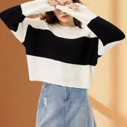 amreliya style Women Colorblock Round Neck Cotton Blend Black, Purple T-Shirt-picture-24