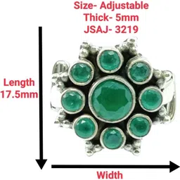 jsaj ROUND SHAPE RAWA WORK CUT STONE RING WITH EMERALD STONE Sterling Silver Ruby Silver Plated Ring image 2