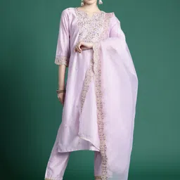 indo era Women Viscose Rayon Kurta Pant Dupatta Set image 4