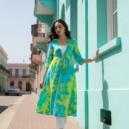 maaesa Women Fit and Flare Green Midi/Calf Length Dress image 2