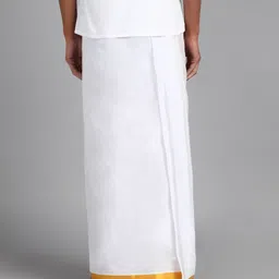 AK handloom Men's white Gold Trendy & Traditional Border Cotton Men's Dhoti Solid, Striped Men Dhoti image 2