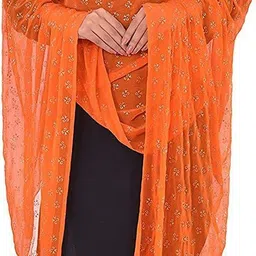 kemza Chiffon Printed Orange Women Dupatta image 2