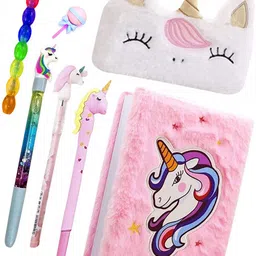 neel Unicorn Stationery Gift Set Combo-7Ps Fur Diary/Pouch/Pen/Pencil/ Gel Pen/Eraser Stationery school GIFT Set Art Canvas Pencil Box-picture-18
