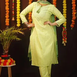 tibra attire Women Cotton Blend Kurti Pant Dupatta Set image 5